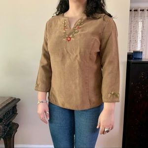 Suede embroidered blouse